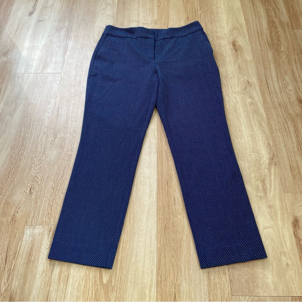 Ann Taylor Factory Size 4 Mid-Rise Signature Ankle Pants Navy Blue Polka Dot